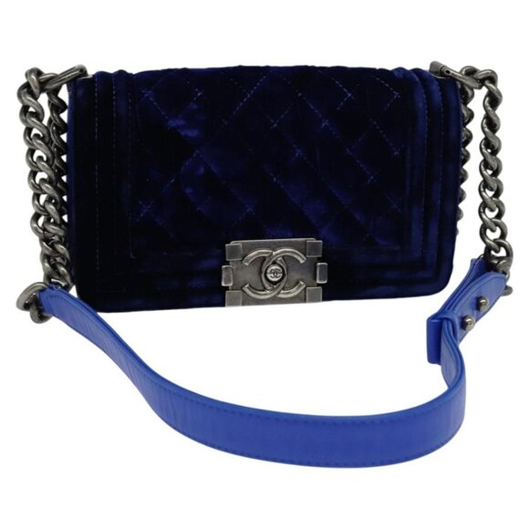 CHANEL Matelasse Chain Boy Chanel Shoulder Bag Velor Blue - Picture 1 of 16